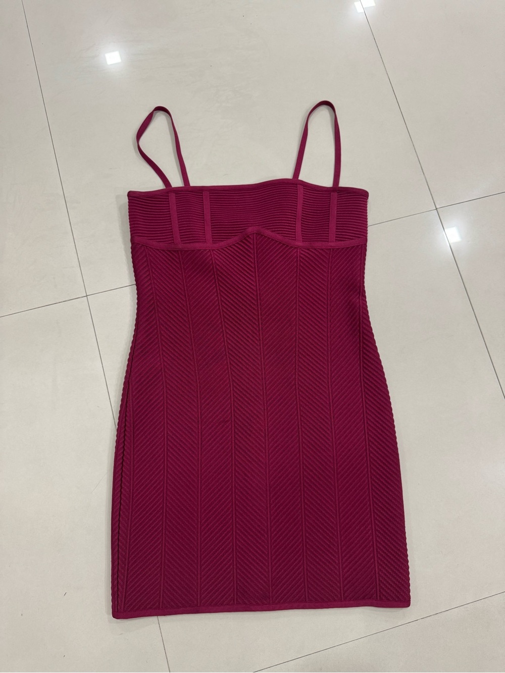 Herve Leger Magenta Ribbed Bodycon Mini Dress